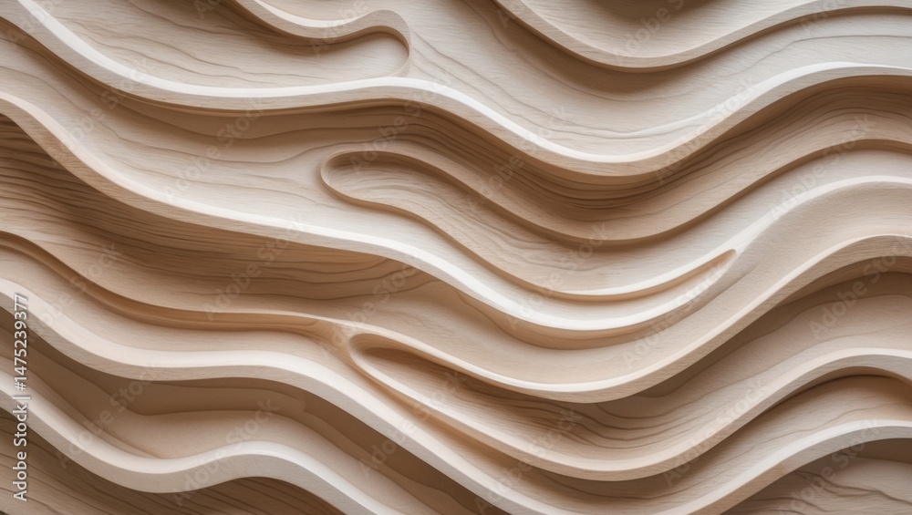 Obraz premium Carved wooden pattern with ripple wave motifs and veins, creating a seamless abstract background texture