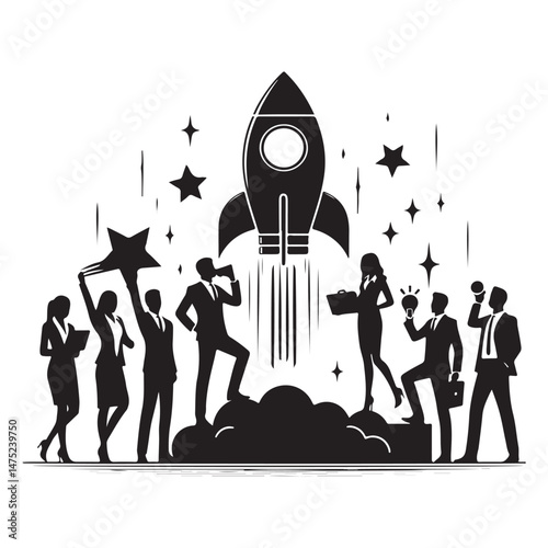 Startup Business Team Launching New Product vector