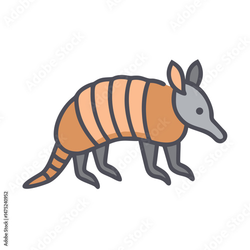 Stylized armadillo illustration on black background, simple and graphic