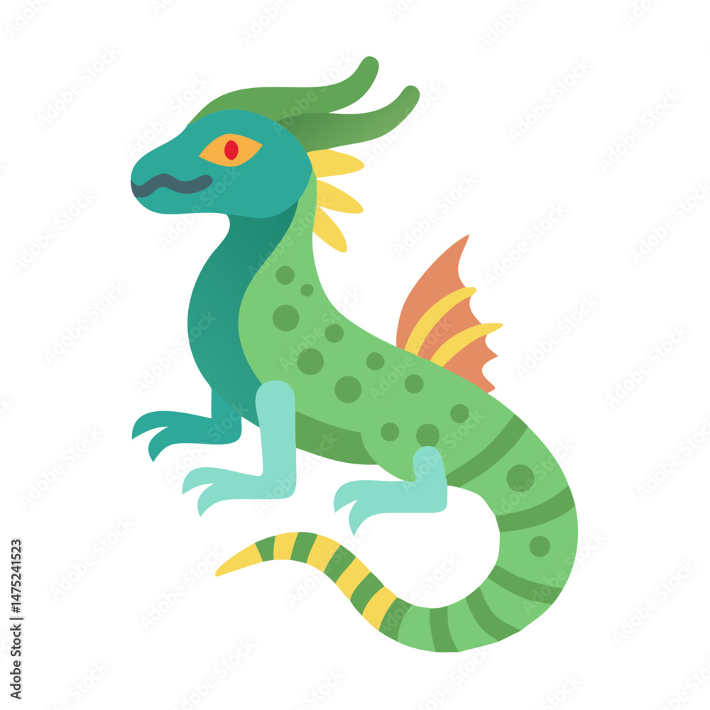 Fototapeta premium Cute cartoon dragon illustration on a black background