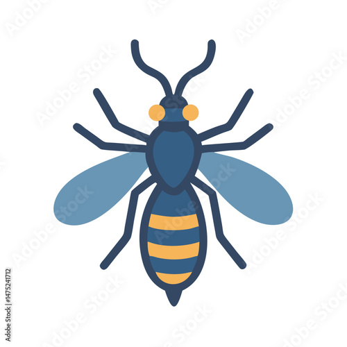 Minimalist vector illustration of a blue wasp on black