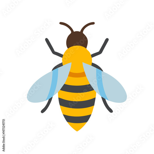 Stylized bee illustration on a black background, flat design