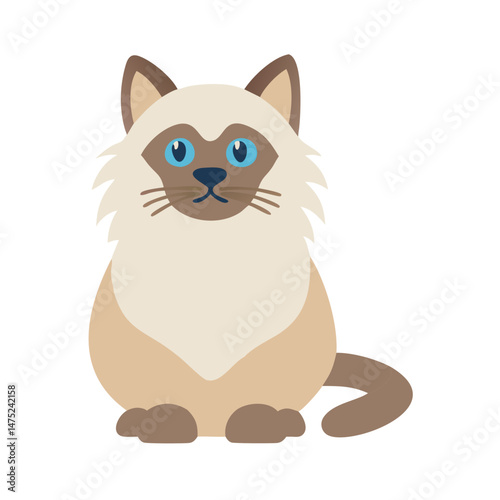 Flat design illustration of a Siamese cat sitting upright