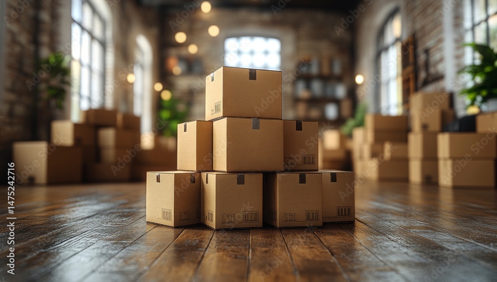 Stack of boxes in industrial space Stack of boxes in industrial space