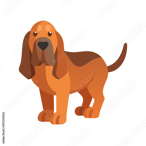 Flat illustration of a brown bloodhound standing on black