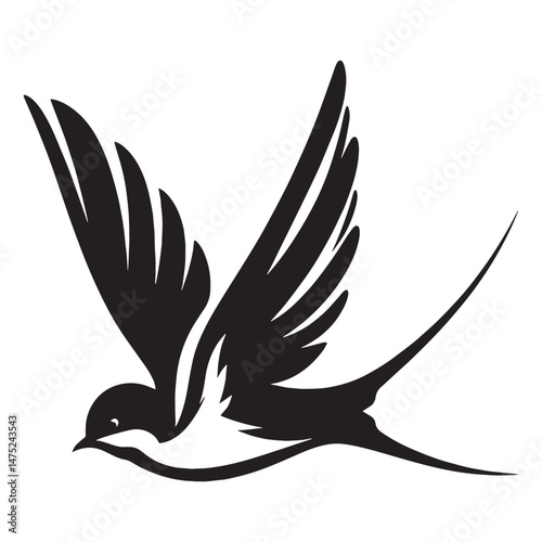 Wind-Swept Swallow silhouette, captured in flight – Swallow illustration – Minimalist Swallow vector – Bird silhouette

