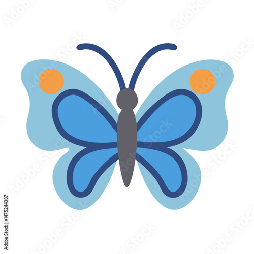 Minimalist stylized butterfly in blue shades on black background