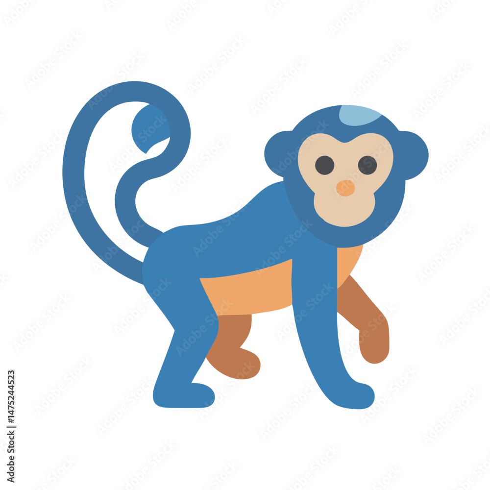 Fototapeta premium Blue monkey with a curled tail on black background
