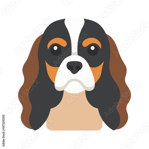 Cartoon Cavalier King Charles Spaniel Dog Head Flat Illustration