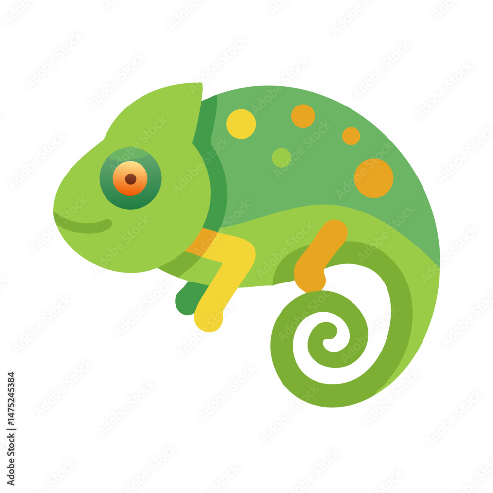Fototapeta premium Flat Illustration of a Chameleon with Swirling Tail Design