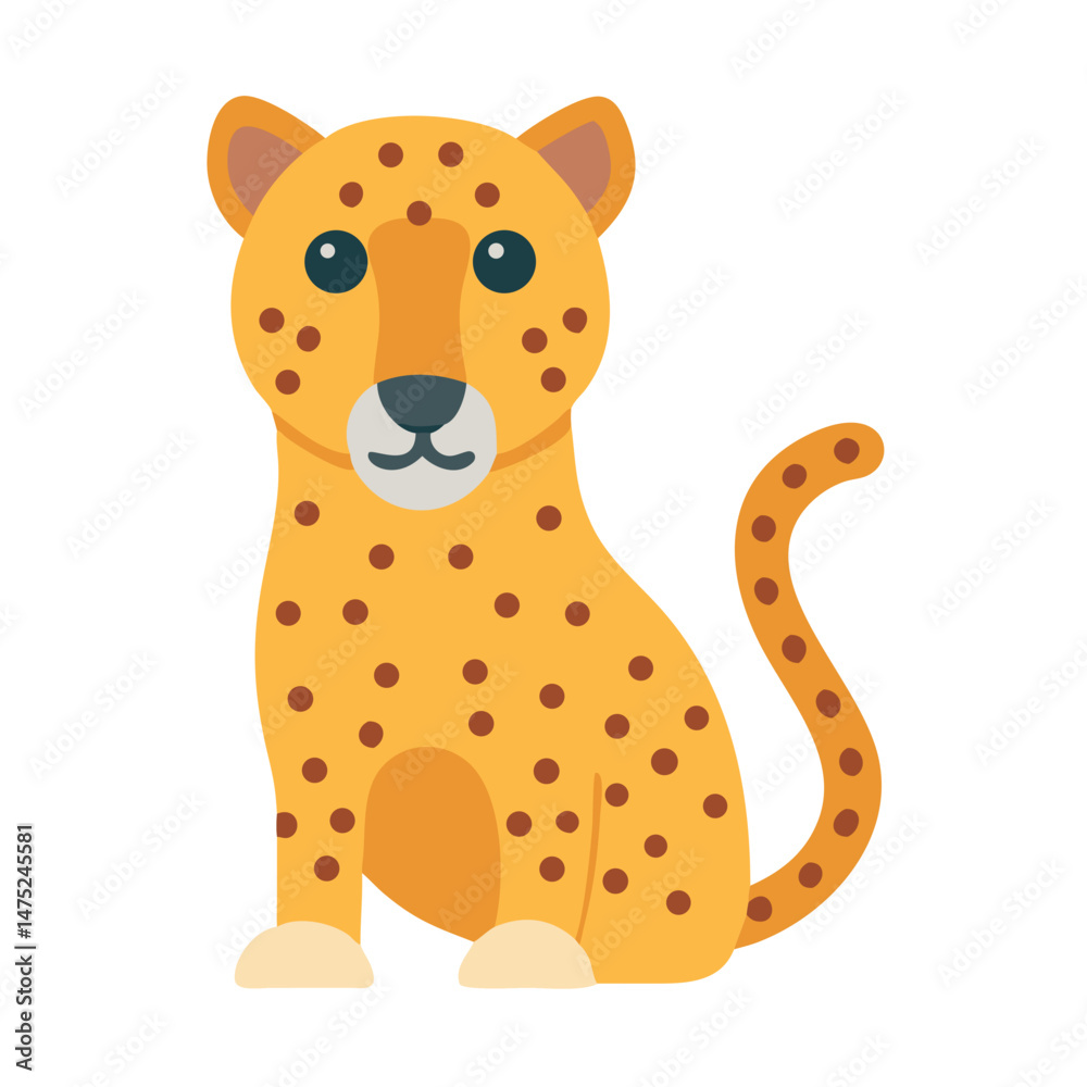Fototapeta premium Cartoon leopard sitting flat illustration style on black background