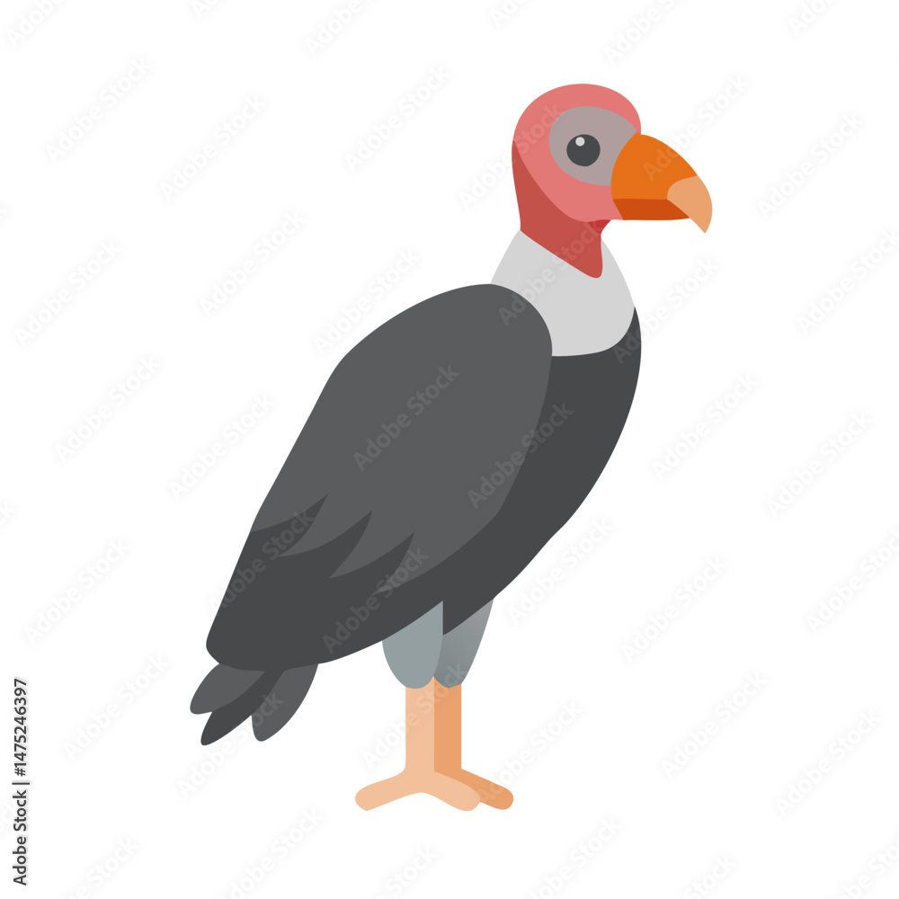 Obraz premium Cartoon vulture with orange beak and dark feathers standing