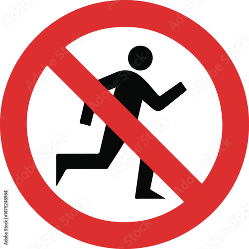 Black silhouette of a running figure with a red slash, representing safety, control, and prohibition in minimalist vector