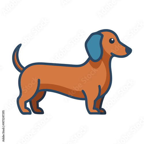 Flat graphic of a dachshund against a black background