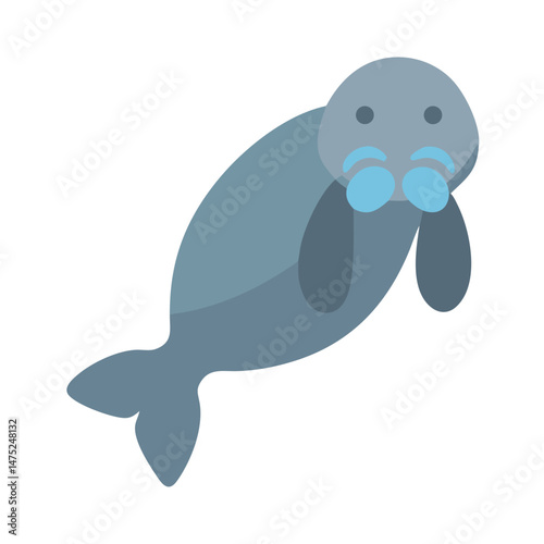 Flat design icon of cute manatee on black background