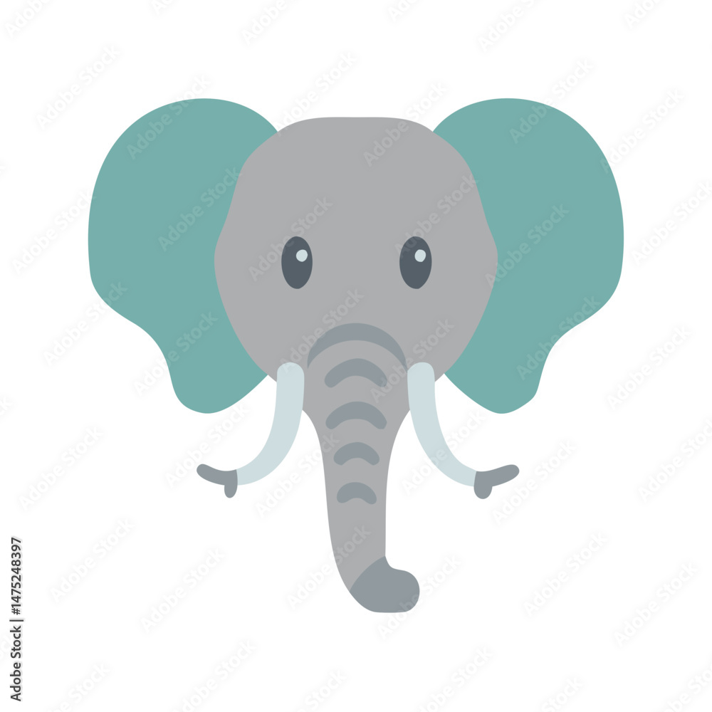 Fototapeta premium Cartoon Elephant Head Illustration on Black Background, Cute Design