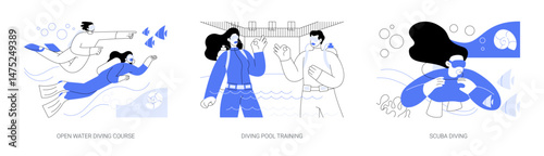 Diving school isolated cartoon vector illustrations se