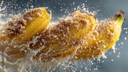 Ripe bananas in water splash