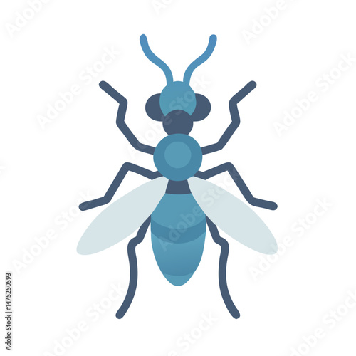 Flat design blue ant illustration on a black background