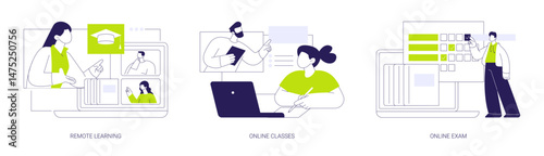 Distance educational process isolated cartoon vector illustrations se