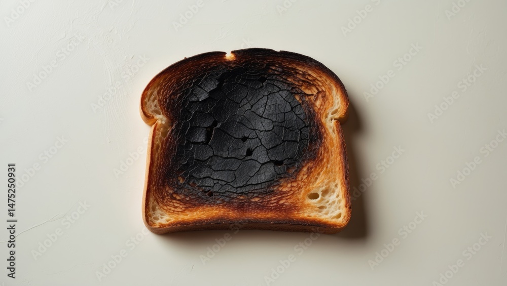 Naklejka premium Crispy and burnt bread slice isolated on kitchen background
