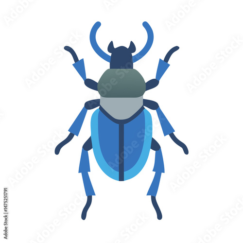 Stylized blue beetle illustration with simplistic flat design elements