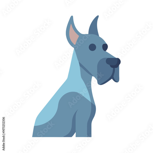Flat graphic illustration of a blue Great Dane dog