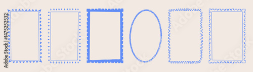 Vintage stamp frames for greeting cards, wedding party and birthday party hand drawn. Retro vector frame border element design.
