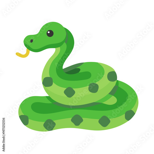 Stylized green snake with yellow tongue on black background