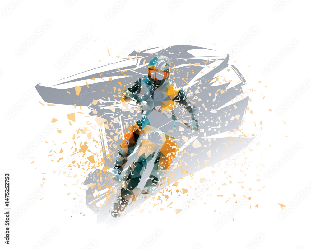 Motocross rider and helmet collage, double exposure rally helmet, isolated vector silhouette. Motorsport
