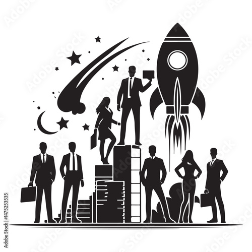 Startup Business Team Launching New Product vector