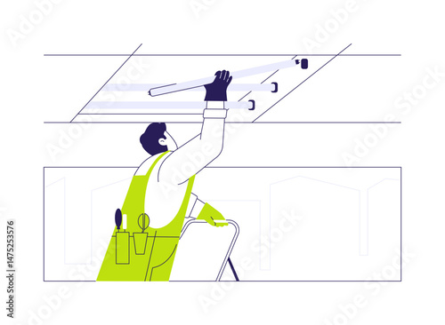 Commercial lighting installation abstract concept vector illustration.