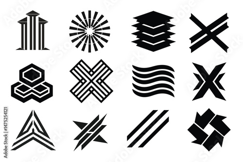 12-piece Y2K retro sticker set with abstract shapes, brutalist design, glass distortion effects, and vintage vibes. Perfect for digital design, scrapbooking, or creative projects.
