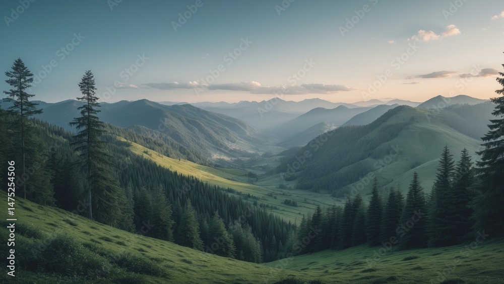 Obraz premium Wonderful mountain terrain surrounded by pine trees and picturesque nature wallpaper
