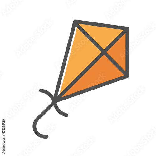 Stylized orange kite against a black background, flat design