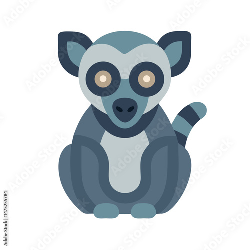 Stylized lemur vector illustration in muted blue color palette