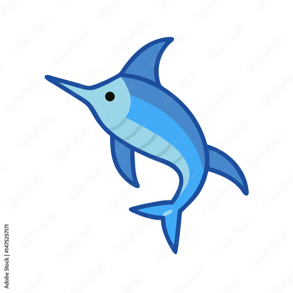 Fototapeta premium Simple stylized swordfish illustration on clean black background