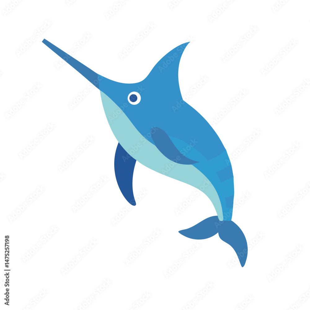 Fototapeta premium Cartoon Swordfish Illustration on Black Background. Marine life concept