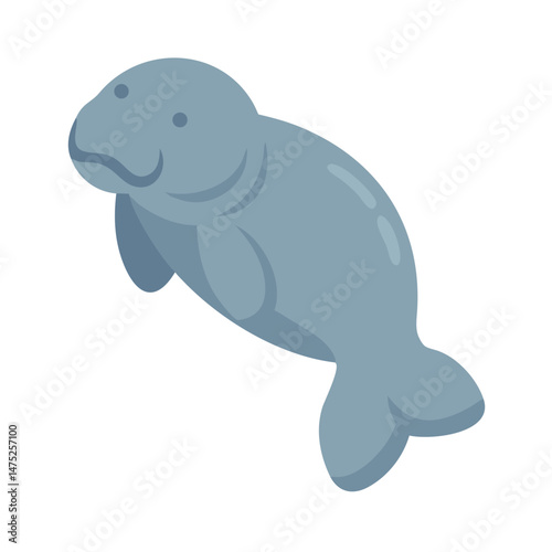 Minimalistic blue manatee swimming in a black background illustration
