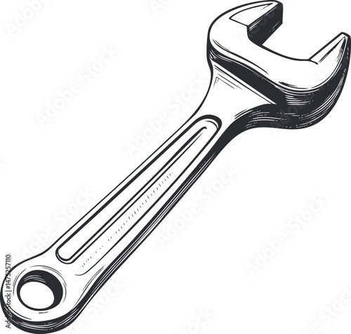 Black and white illustration of a wrench tool used for tightening or loosening bolts and screws in repair and maintenance work