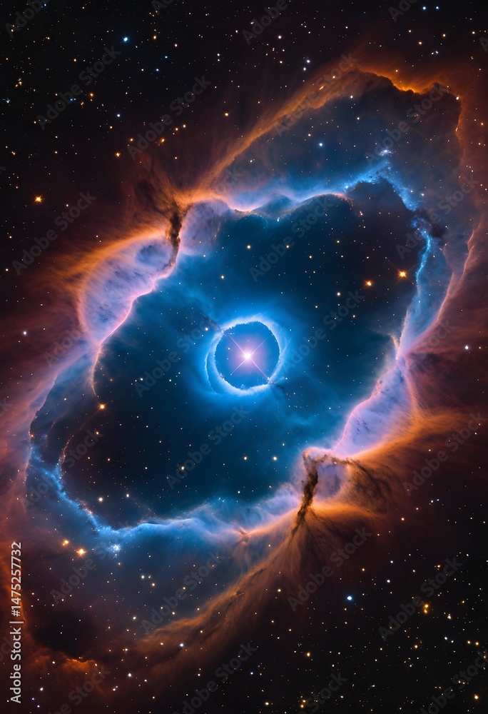 Nebula with Central Star and Bi-Colored Gaseous Clouds