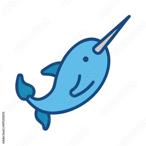 Simple light blue narwhal illustration on a black background