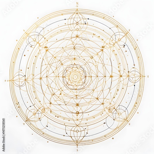 Obraz na płótnie Geometric Diagram with Cardinal Directions and Celestial Elements w salonie