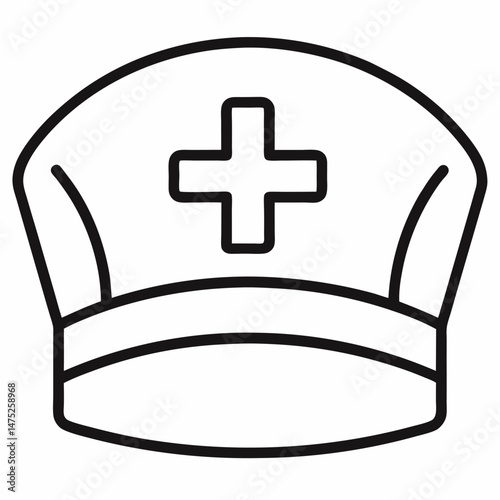 The image is a simple line drawing of a traditional nurse's cap with a cross symbol on the front.

