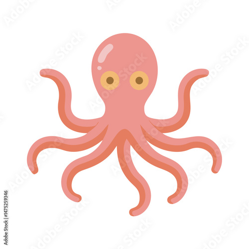 Cute coral octopus on black background for children's illustration
