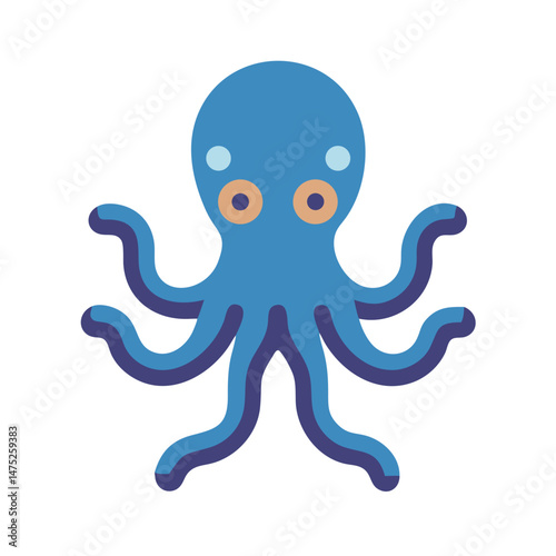 Flat design blue octopus illustration on a black background