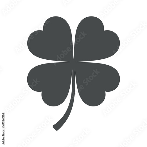 Simple Black Four Leaf Clover Icon Isolated on White Background for St Patricks Day