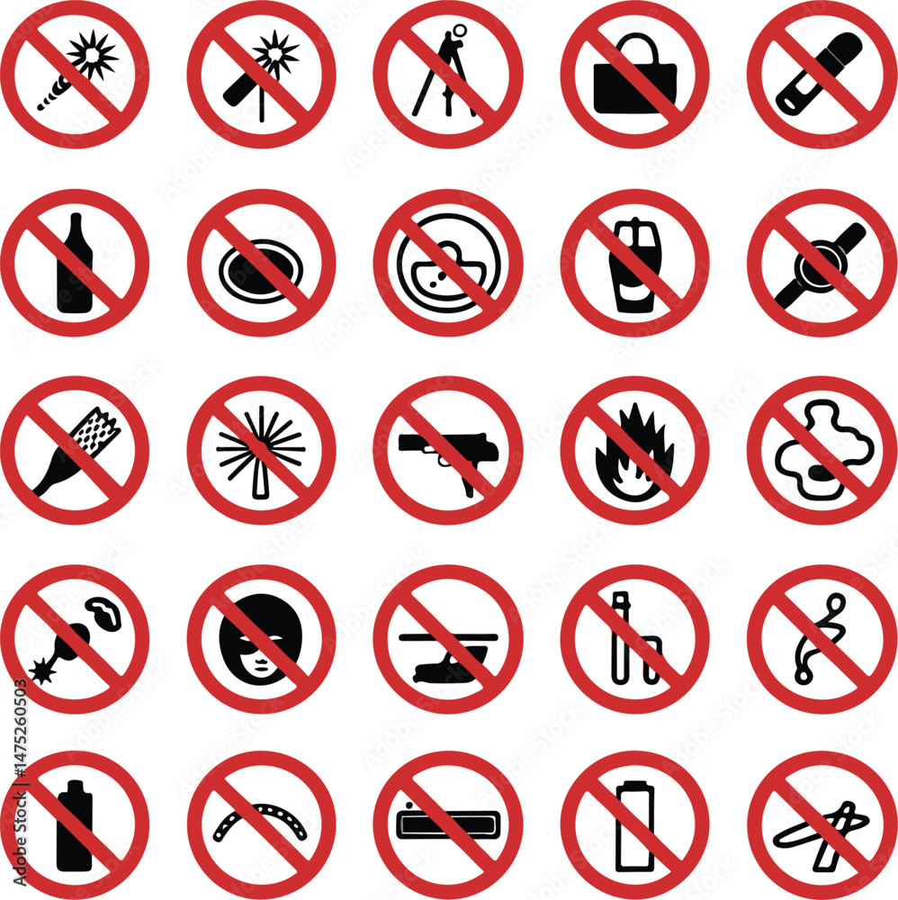 Prohibited Items Signage Collage Diverse Restriction Symbols Prohibited Items Signage Collage Diverse Restriction Symbols