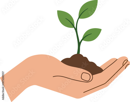 minimal open hand holding growing plant illustration