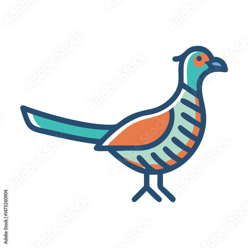 Stylized pheasant illustration with outlines and bold color accents